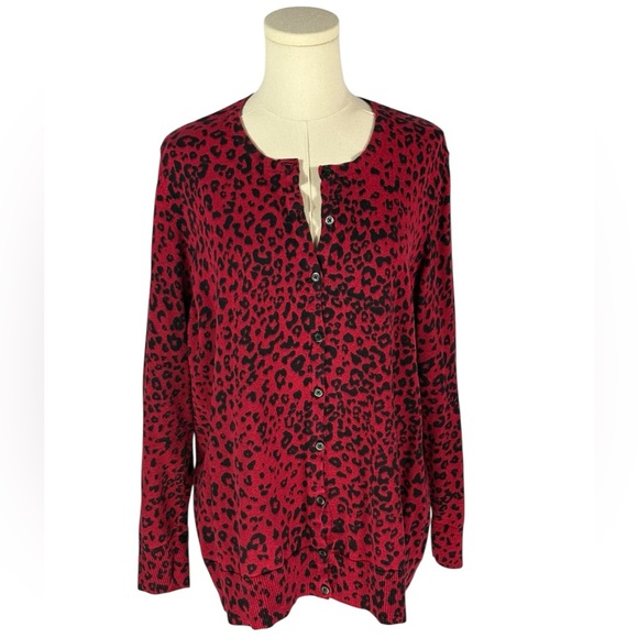 Croft & Barrow Red & Black Animal Print Cardigan‎ (Size 2X) - Picture 1 of 3